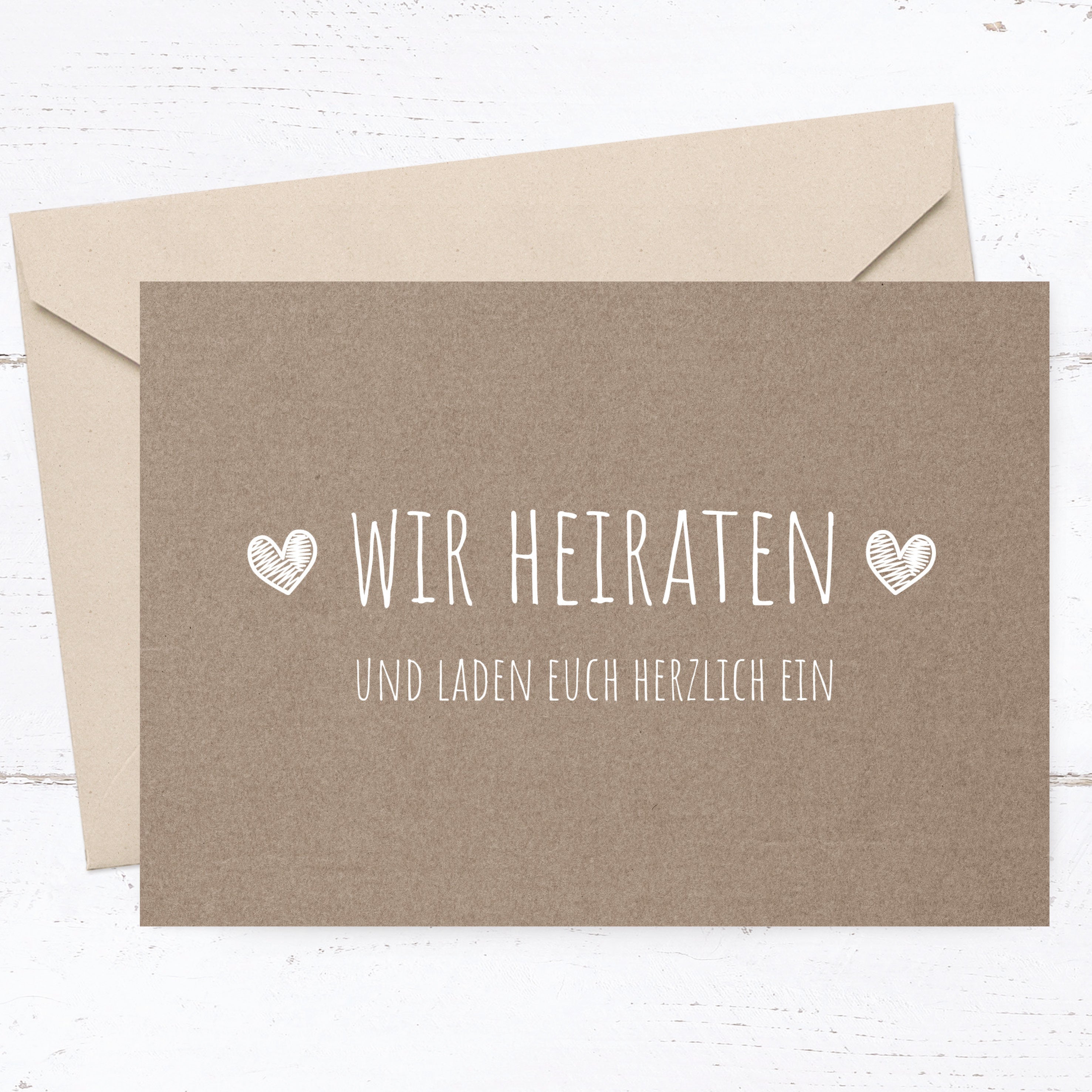 Einladung zur Hochzeit: Rustikal mit Herz - Postkarte - Individuelle Einladung